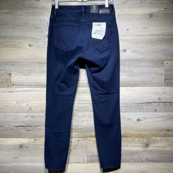 Mavi Tess High Rise Skinny Ankle Dark Wash Blue Jeans Size 27x27 Raw Hem Studded - Picture 2 of 12